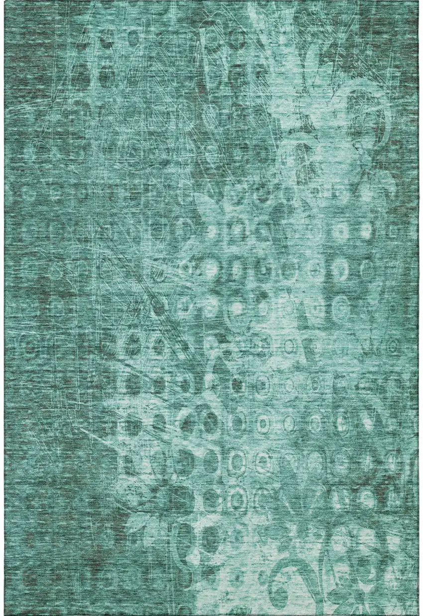 Teal And Ivory Ikat Washable Area Rug With UV Protection Photo 3