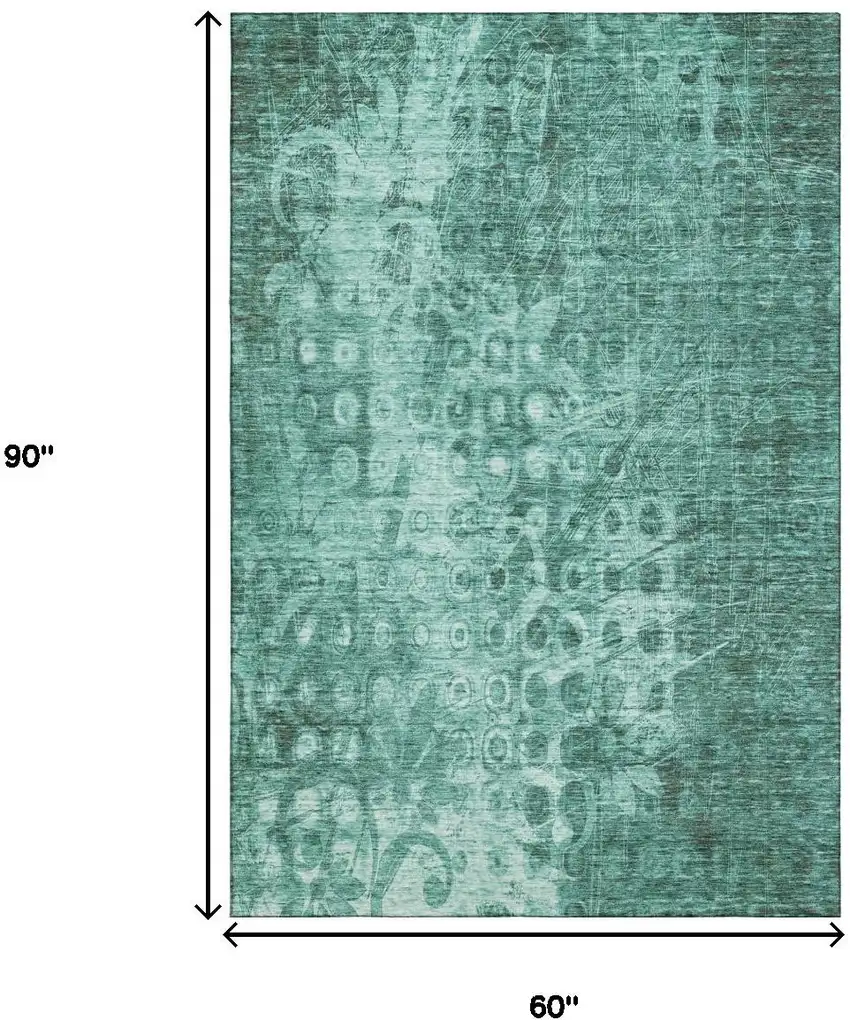 Teal And Ivory Ikat Washable Area Rug With UV Protection Photo 3