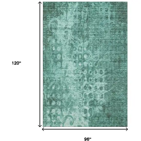 Teal And Ivory Ikat Washable Area Rug With UV Protection Photo 9