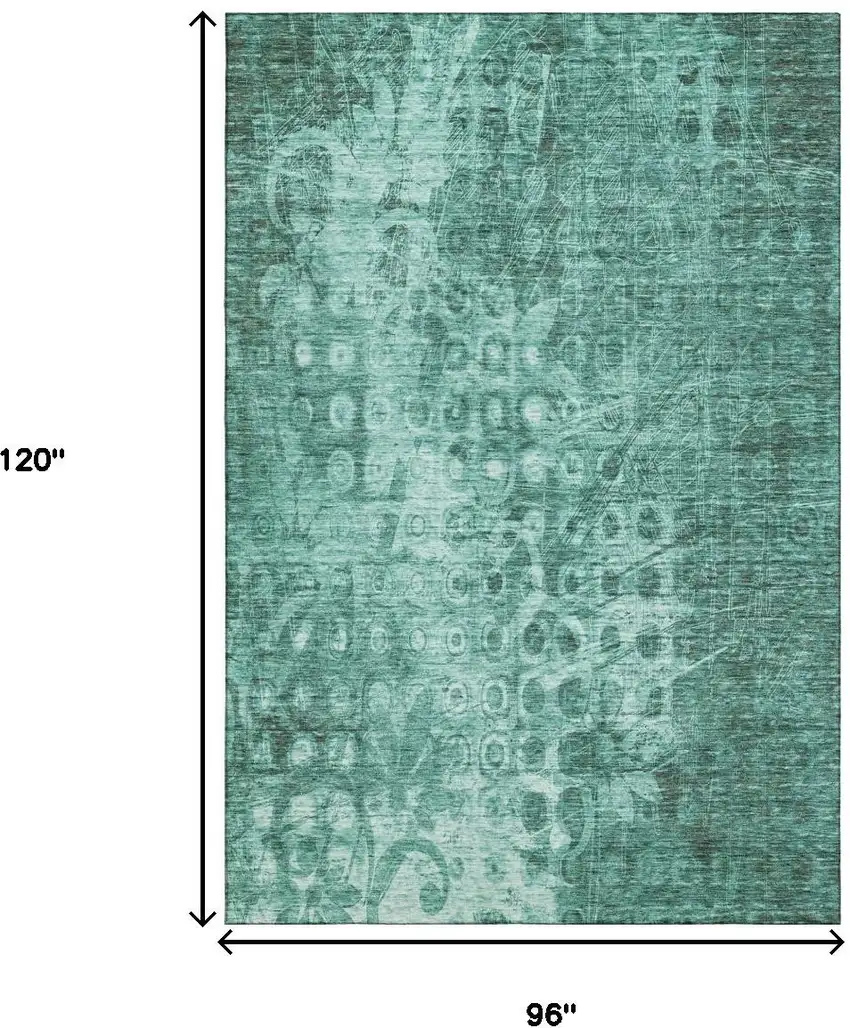 Teal And Ivory Ikat Washable Area Rug With UV Protection Photo 9