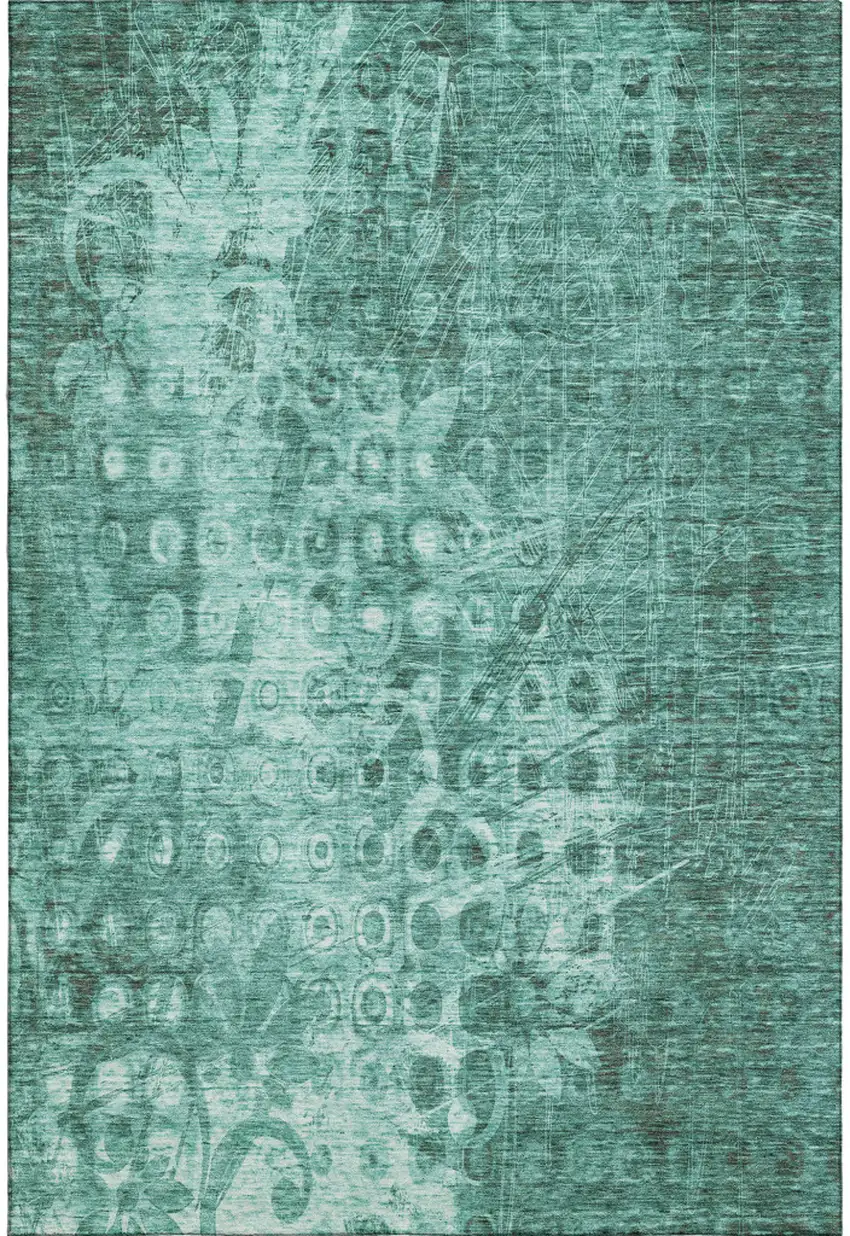Teal And Ivory Ikat Washable Area Rug With UV Protection Photo 1