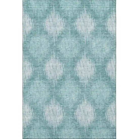 Teal And Ivory Ikat Washable Area Rug With UV Protection Photo 4