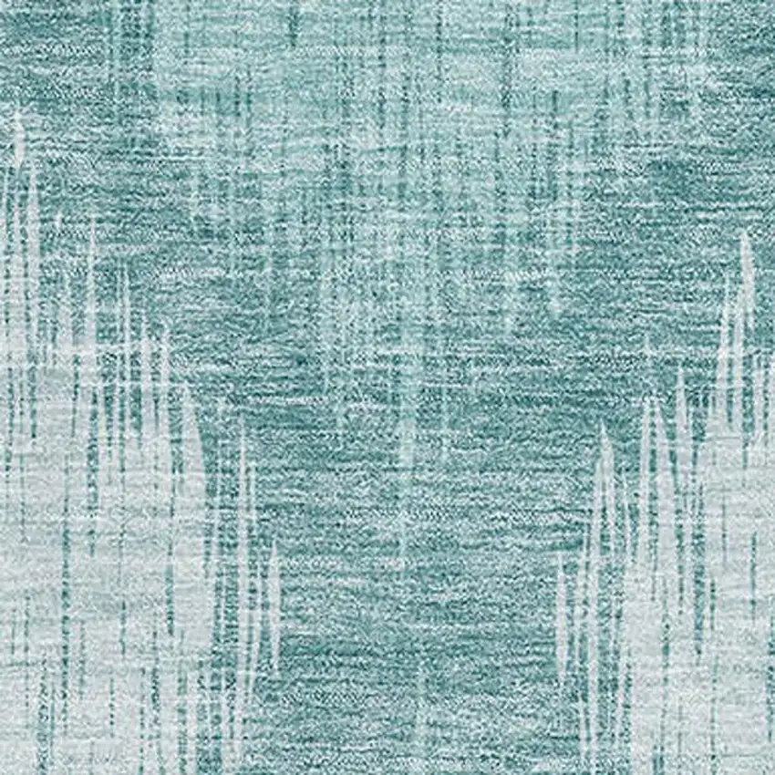 Teal And Ivory Ikat Washable Area Rug With UV Protection Photo 3