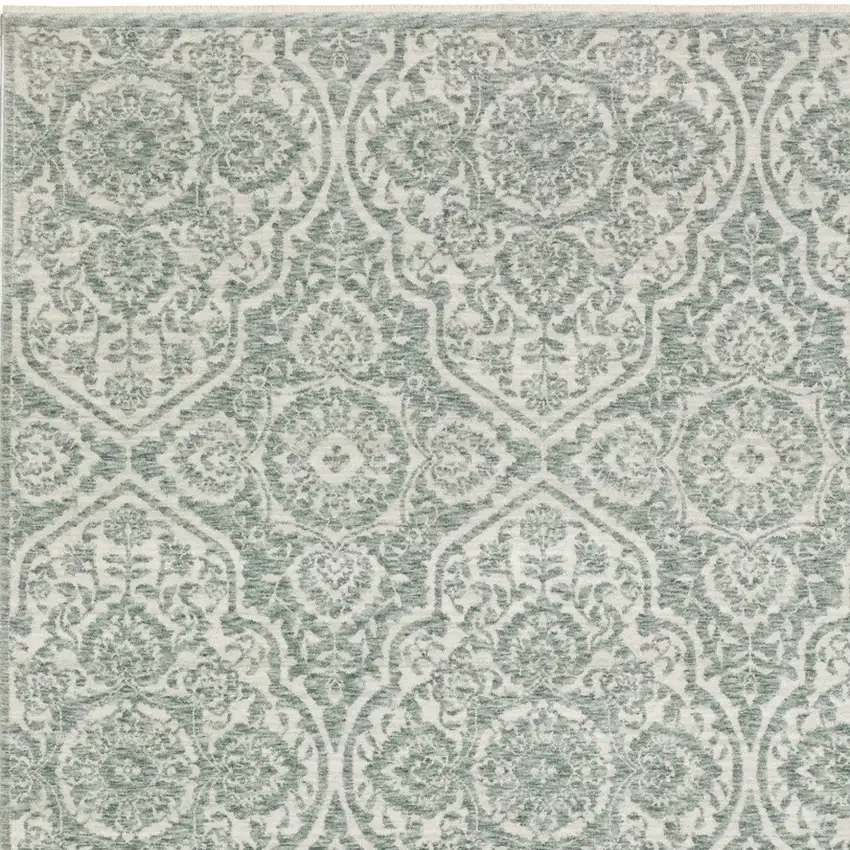Teal And Ivory Medallion Area Rug With Fringe Photo 7