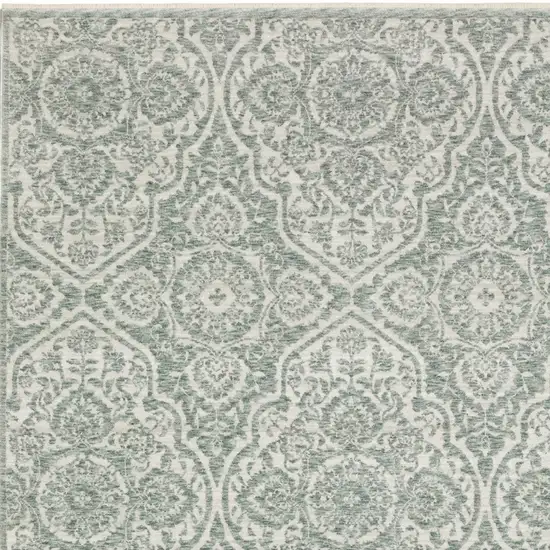 Teal And Ivory Medallion Area Rug With Fringe Photo 7
