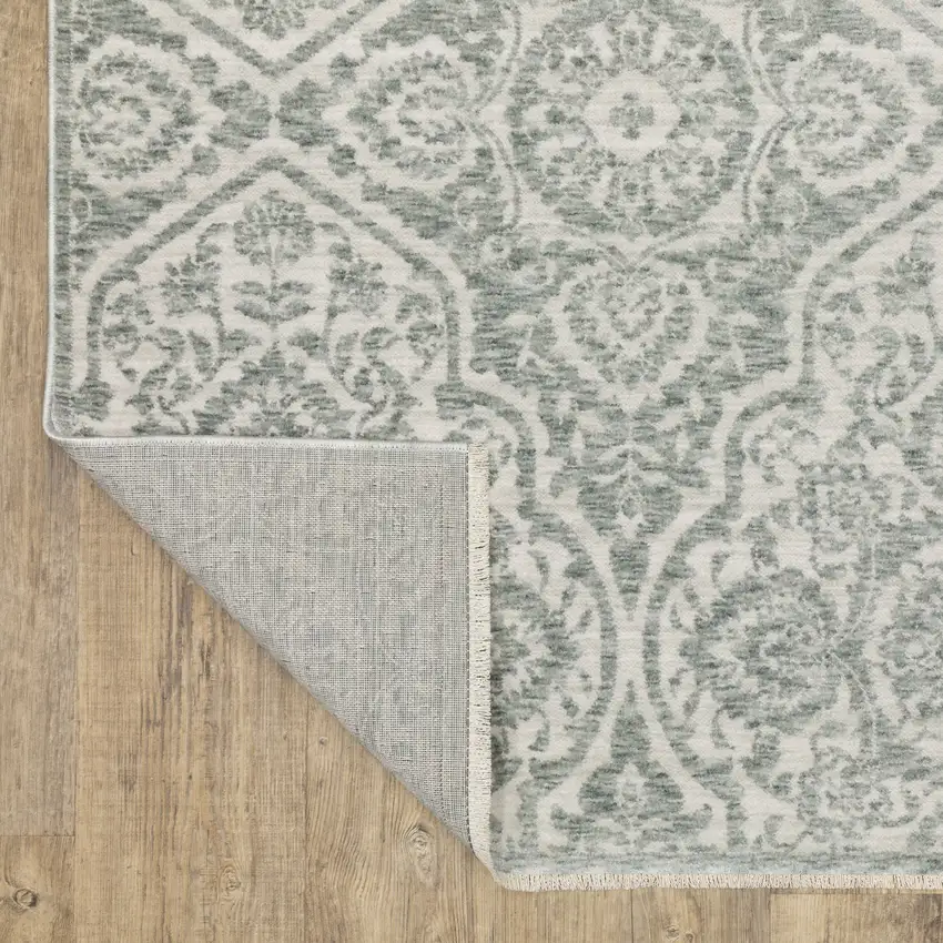 Teal And Ivory Medallion Area Rug With Fringe Photo 9