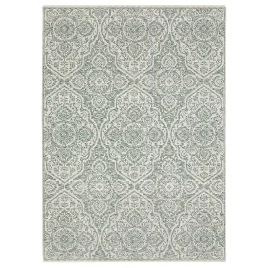 Teal And Ivory Medallion Area Rug With Fringe Photo 2