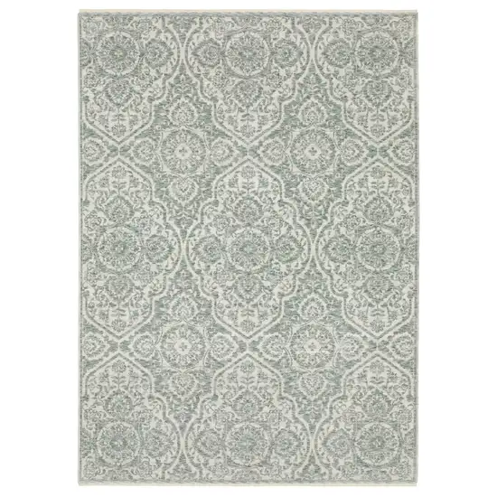Teal And Ivory Medallion Area Rug With Fringe Photo 7