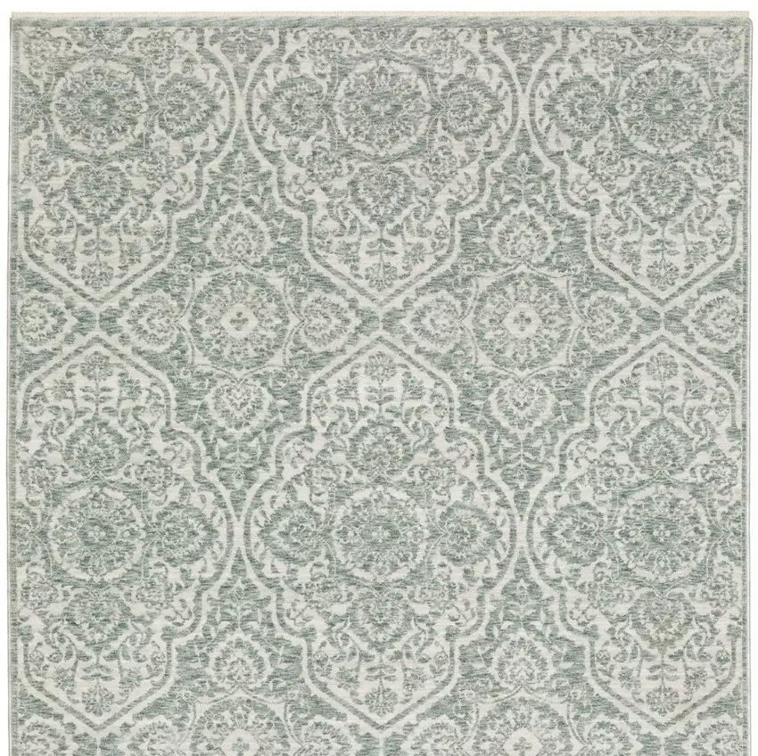 Teal And Ivory Medallion Area Rug With Fringe Photo 7