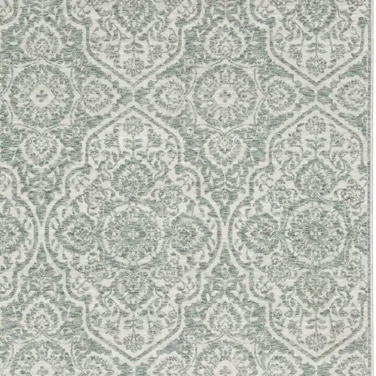 Teal And Ivory Medallion Area Rug With Fringe Photo 7