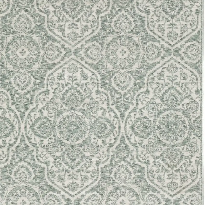 Teal And Ivory Medallion Area Rug With Fringe Photo 7