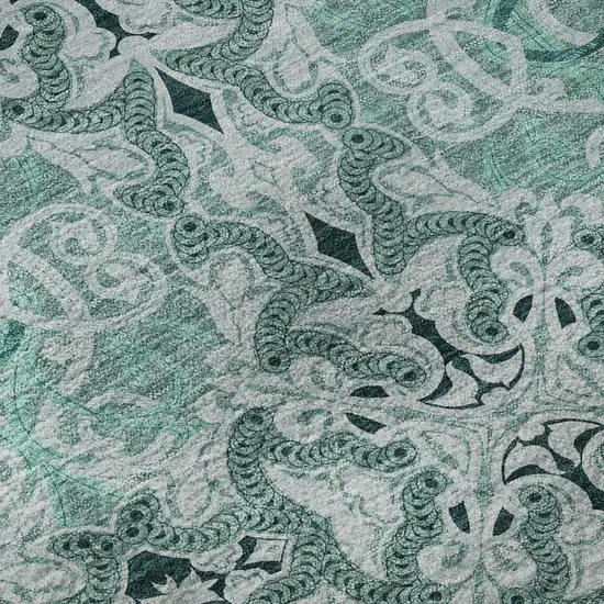 Teal And Ivory Medallion Washable Area Rug With UV Protection Photo 9