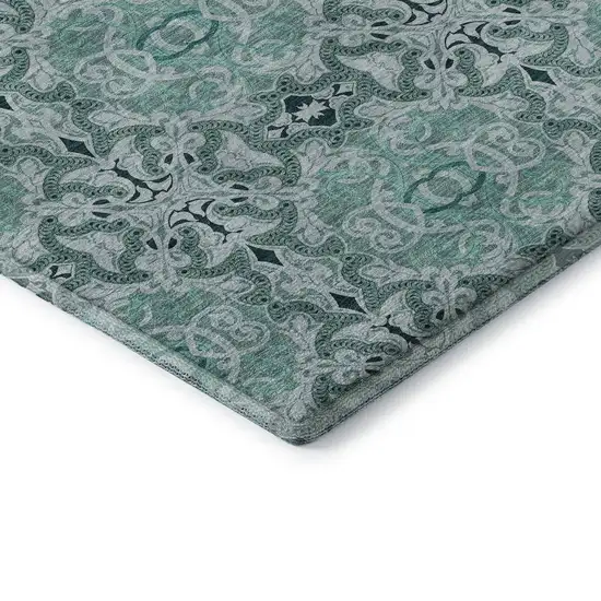Teal And Ivory Medallion Washable Area Rug With UV Protection Photo 7