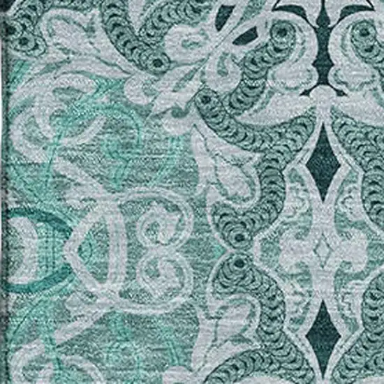 Teal And Ivory Medallion Washable Area Rug With UV Protection Photo 3