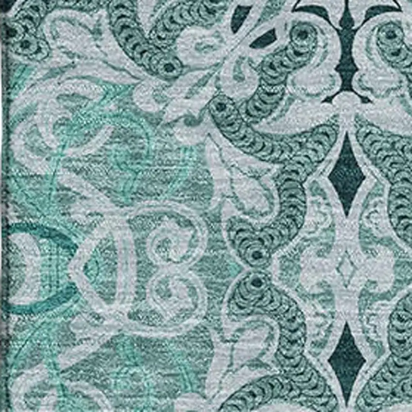 Teal And Ivory Medallion Washable Area Rug With UV Protection Photo 3