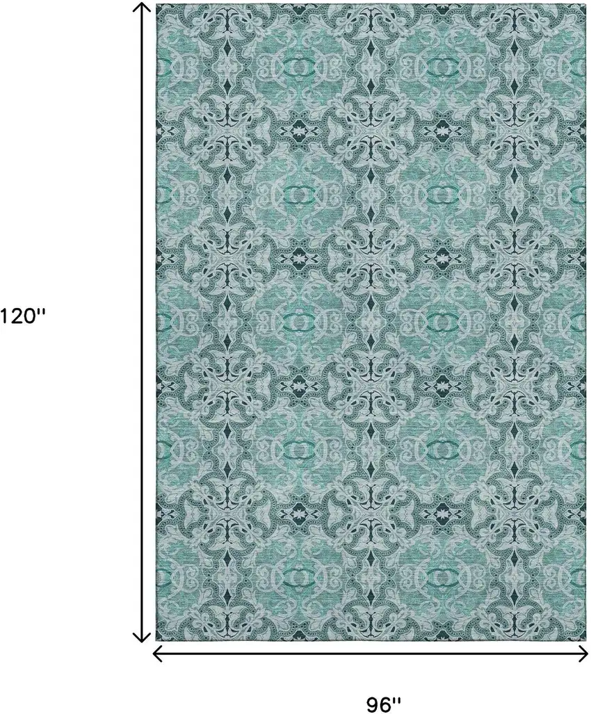 Teal And Ivory Medallion Washable Area Rug With UV Protection Photo 3