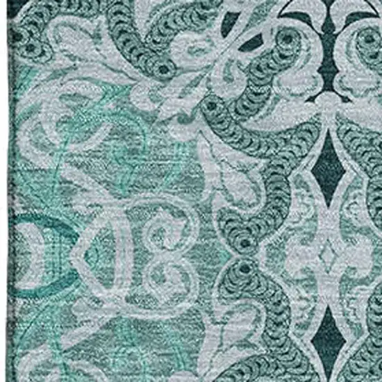 Teal And Ivory Medallion Washable Area Rug With UV Protection Photo 3