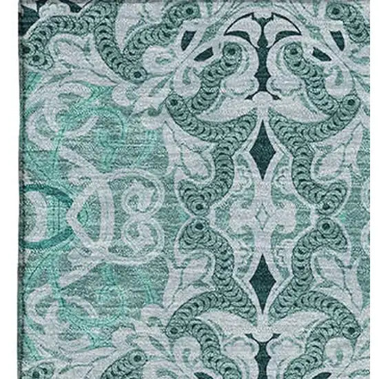 Teal And Ivory Medallion Washable Area Rug With UV Protection Photo 3
