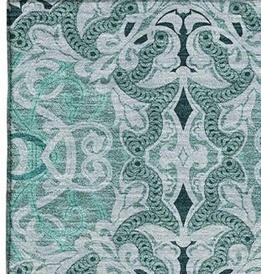 Teal And Ivory Medallion Washable Area Rug With UV Protection Photo 3