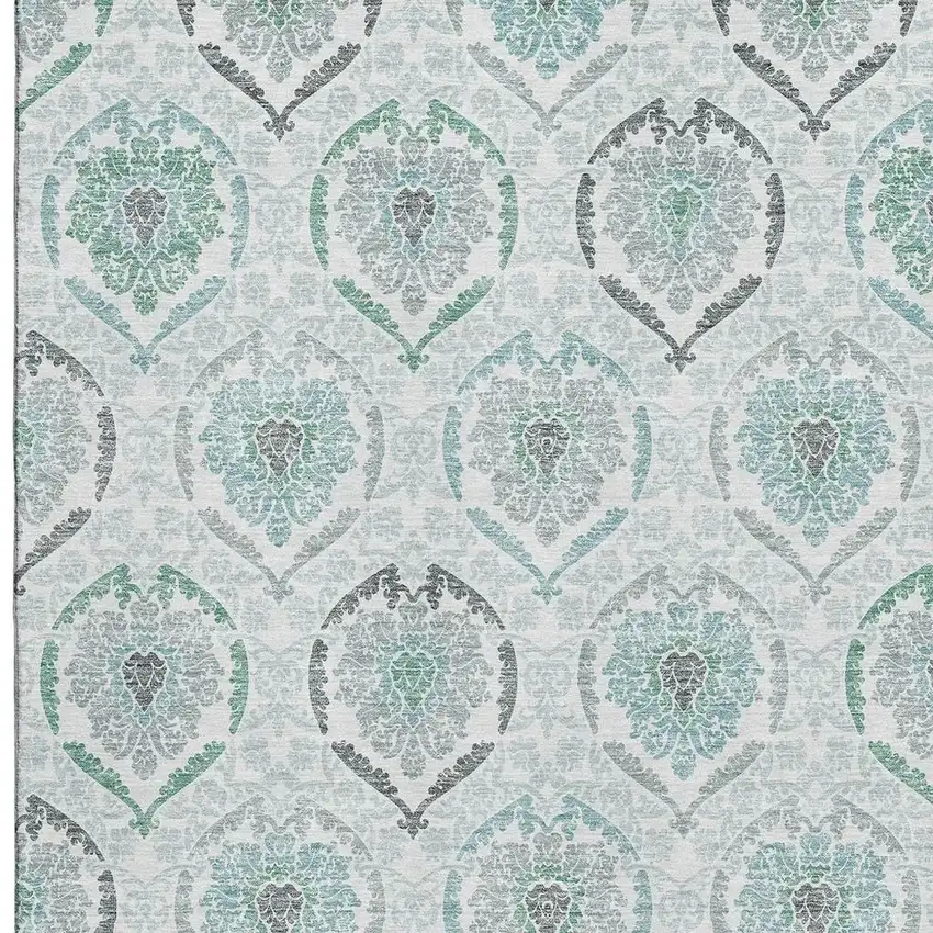Teal And Ivory Medallion Washable Area Rug With UV Protection Photo 4