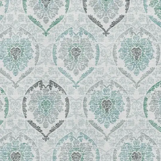 Teal And Ivory Medallion Washable Area Rug With UV Protection Photo 3