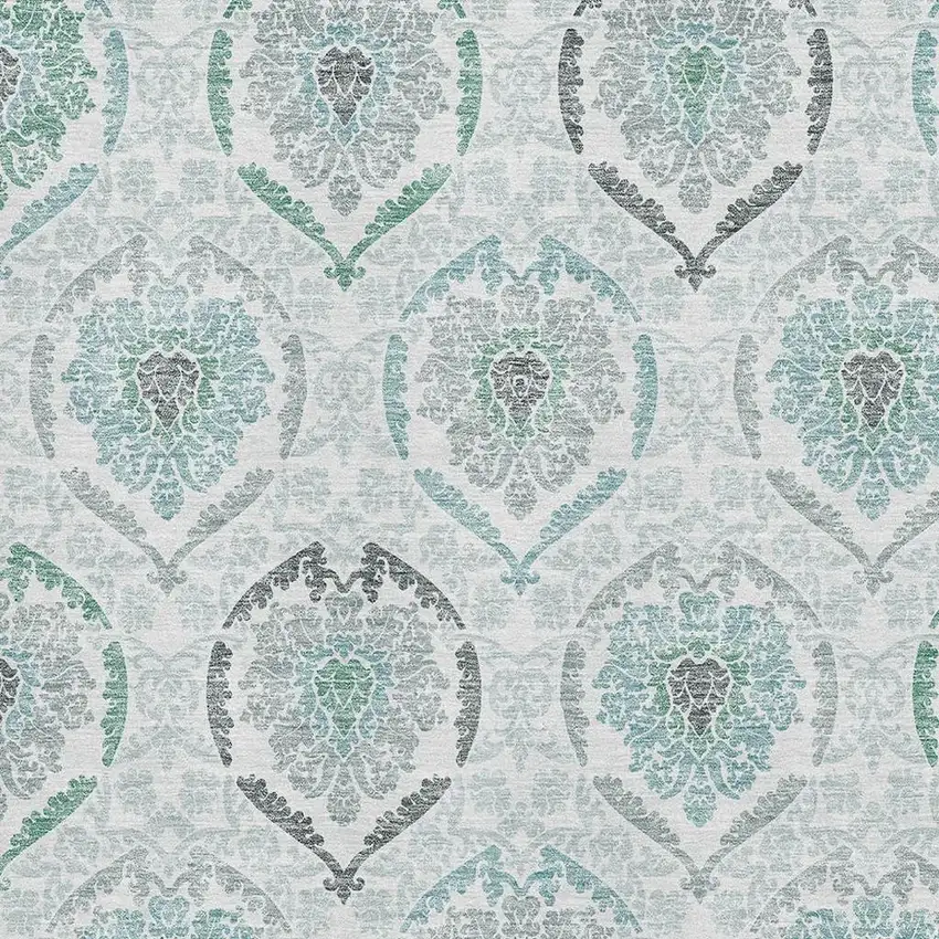 Teal And Ivory Medallion Washable Area Rug With UV Protection Photo 3