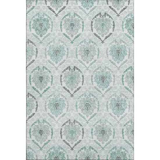 Teal And Ivory Medallion Washable Area Rug With UV Protection Photo 1