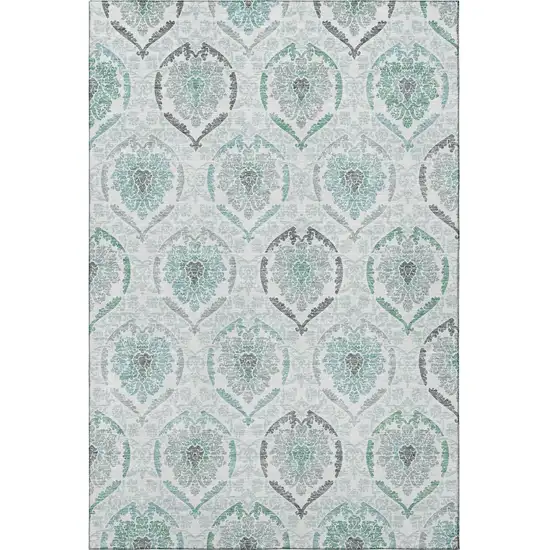 Teal And Ivory Medallion Washable Area Rug With UV Protection Photo 4