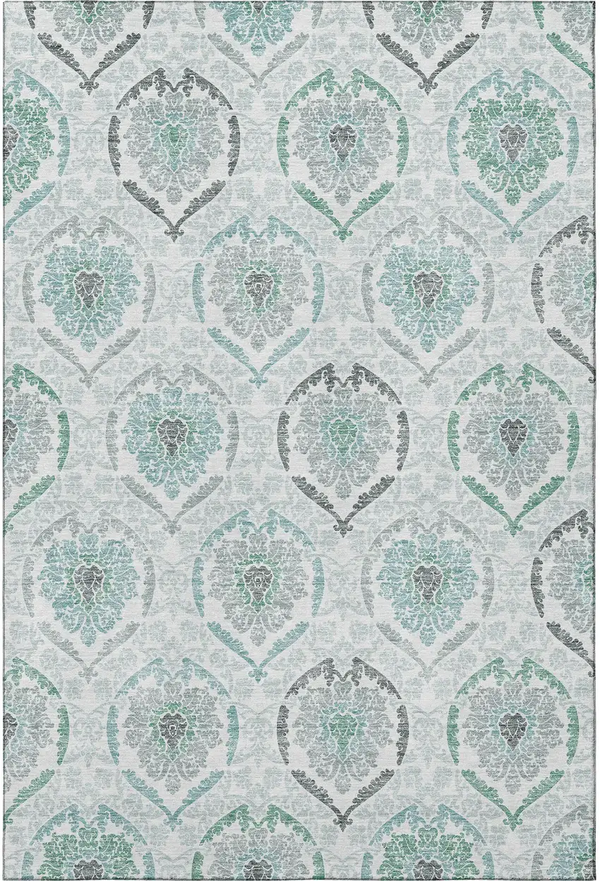 Teal And Ivory Medallion Washable Area Rug With UV Protection Photo 4