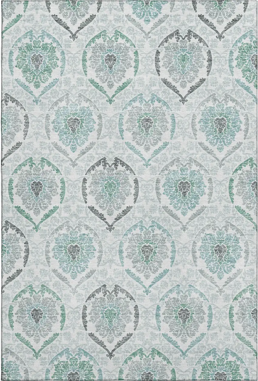 Teal And Ivory Medallion Washable Area Rug With UV Protection Photo 1