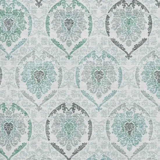 Teal And Ivory Medallion Washable Area Rug With UV Protection Photo 3
