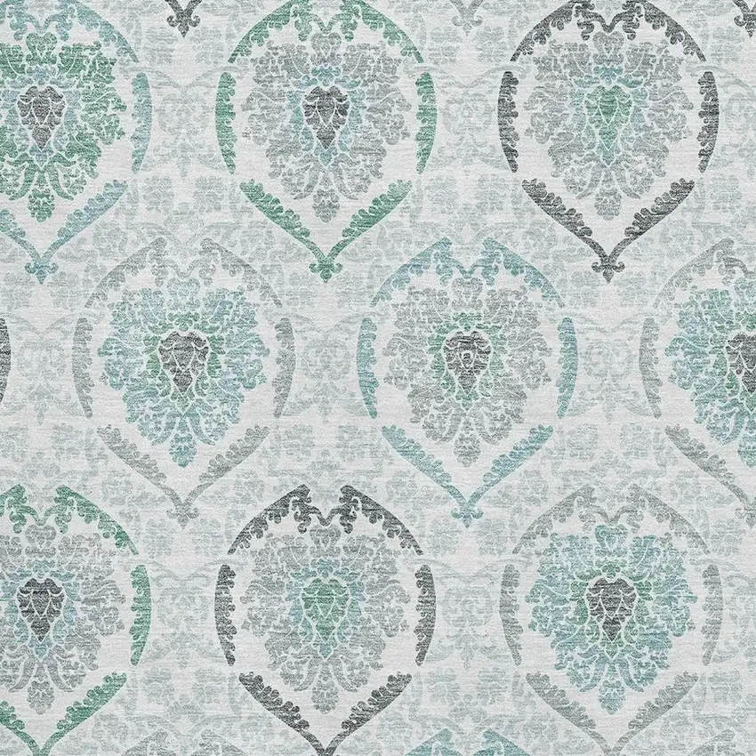 Teal And Ivory Medallion Washable Area Rug With UV Protection Photo 3