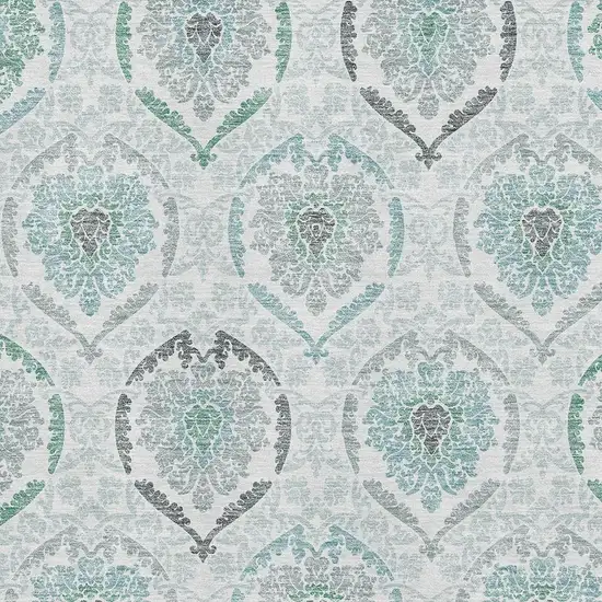 Teal And Ivory Medallion Washable Area Rug With UV Protection Photo 3
