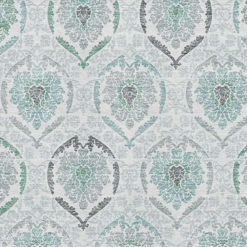 Teal And Ivory Medallion Washable Area Rug With UV Protection Photo 3
