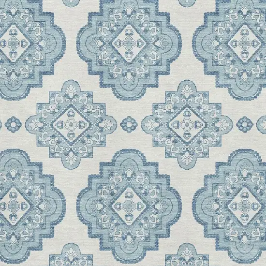 Teal And Ivory Medallion Washable Area Rug With UV Protection Photo 3