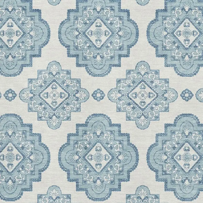 Teal And Ivory Medallion Washable Area Rug With UV Protection Photo 3