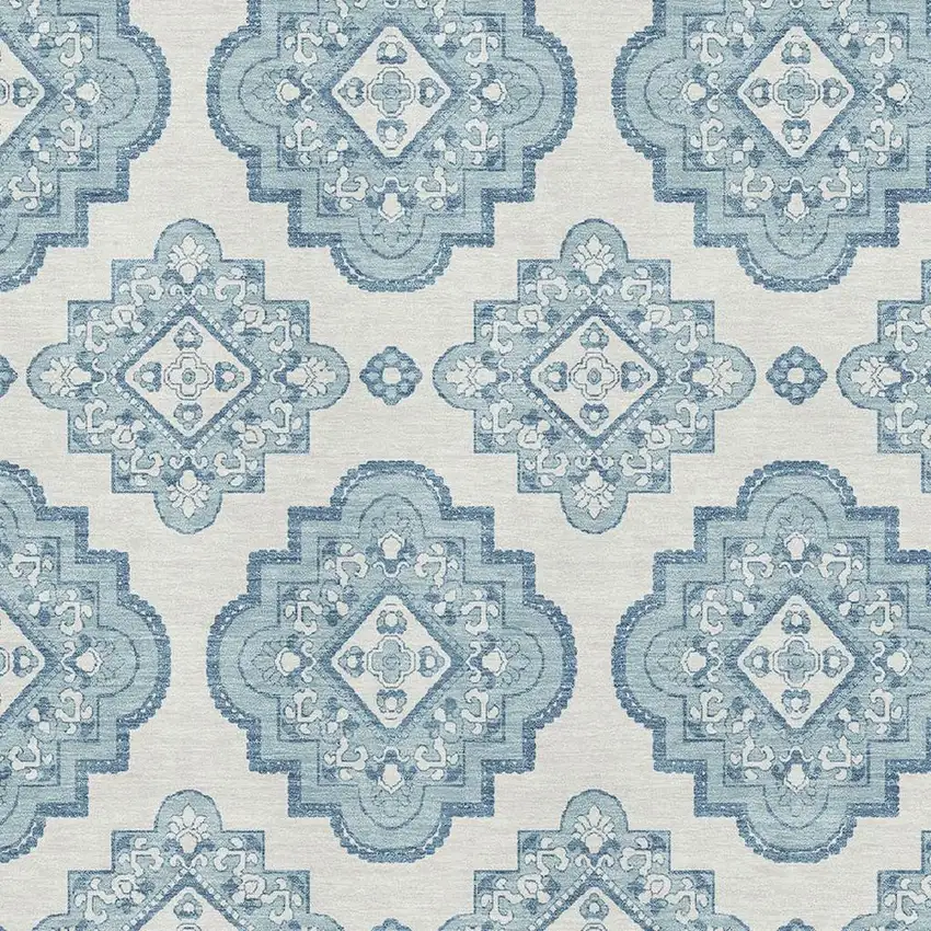 Teal And Ivory Medallion Washable Area Rug With UV Protection Photo 3