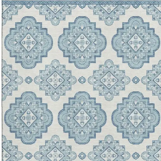 Teal And Ivory Medallion Washable Area Rug With UV Protection Photo 4
