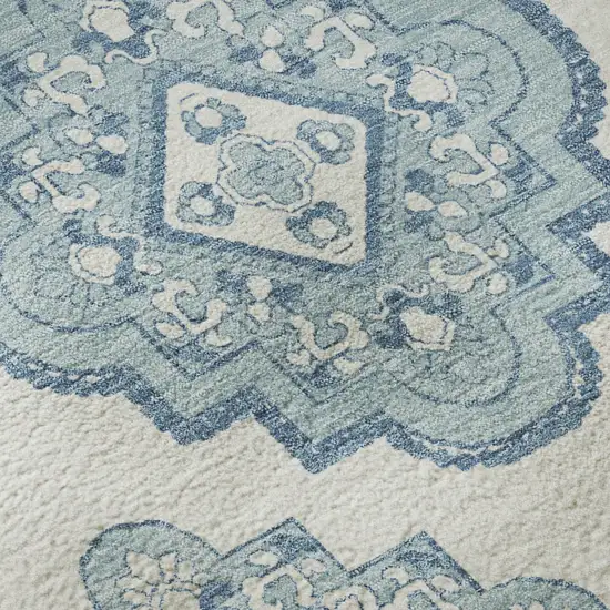 Teal And Ivory Medallion Washable Area Rug With UV Protection Photo 8