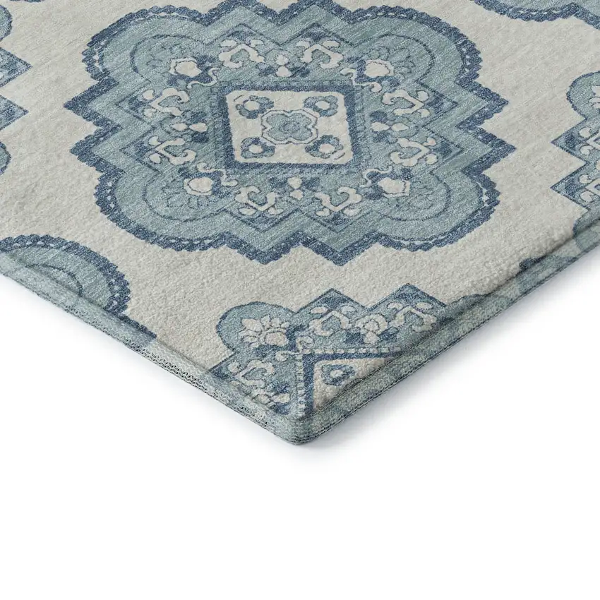Teal And Ivory Medallion Washable Area Rug With UV Protection Photo 8