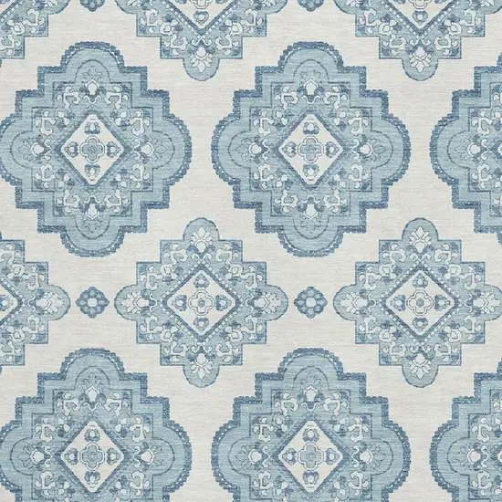 Teal And Ivory Medallion Washable Area Rug With UV Protection Photo 3