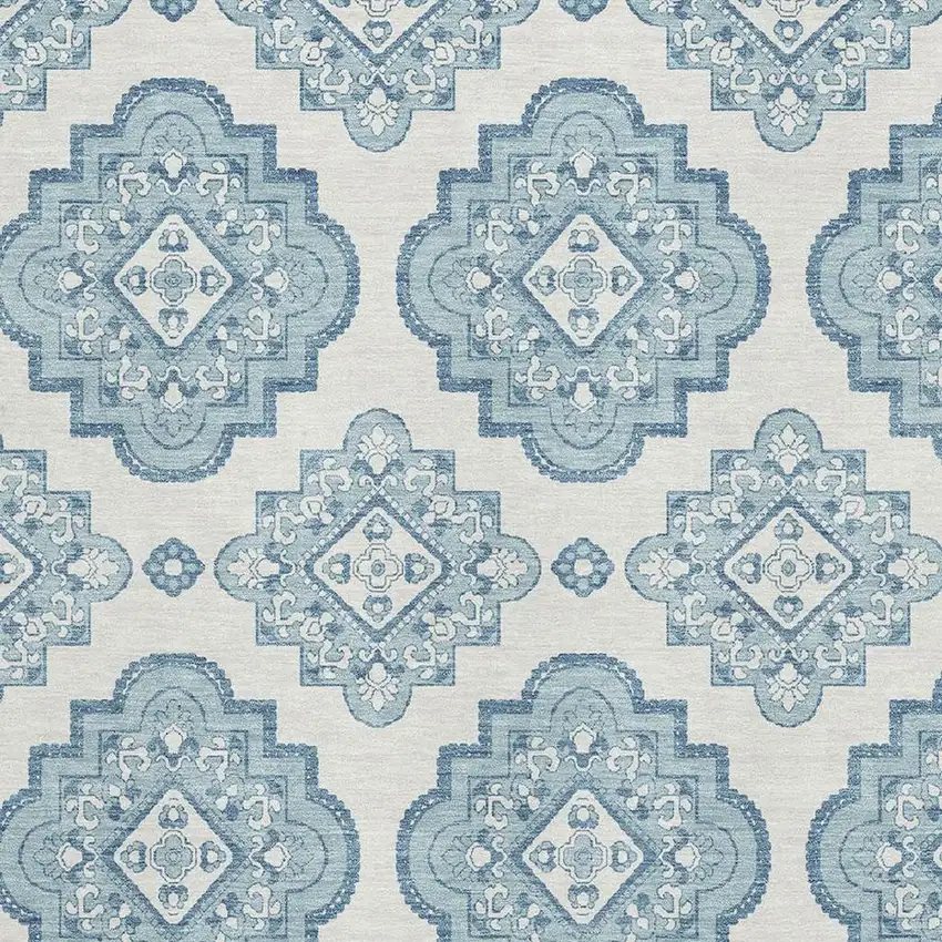 Teal And Ivory Medallion Washable Area Rug With UV Protection Photo 3