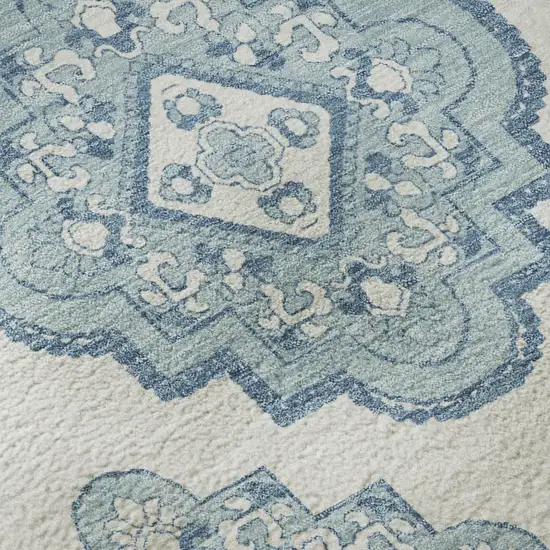 Teal And Ivory Medallion Washable Area Rug With UV Protection Photo 7