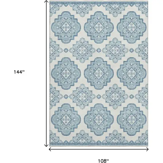 Teal And Ivory Medallion Washable Area Rug With UV Protection Photo 9