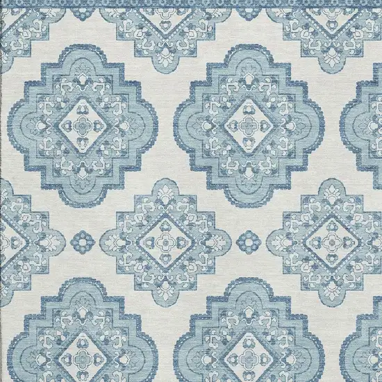 Teal And Ivory Medallion Washable Area Rug With UV Protection Photo 3