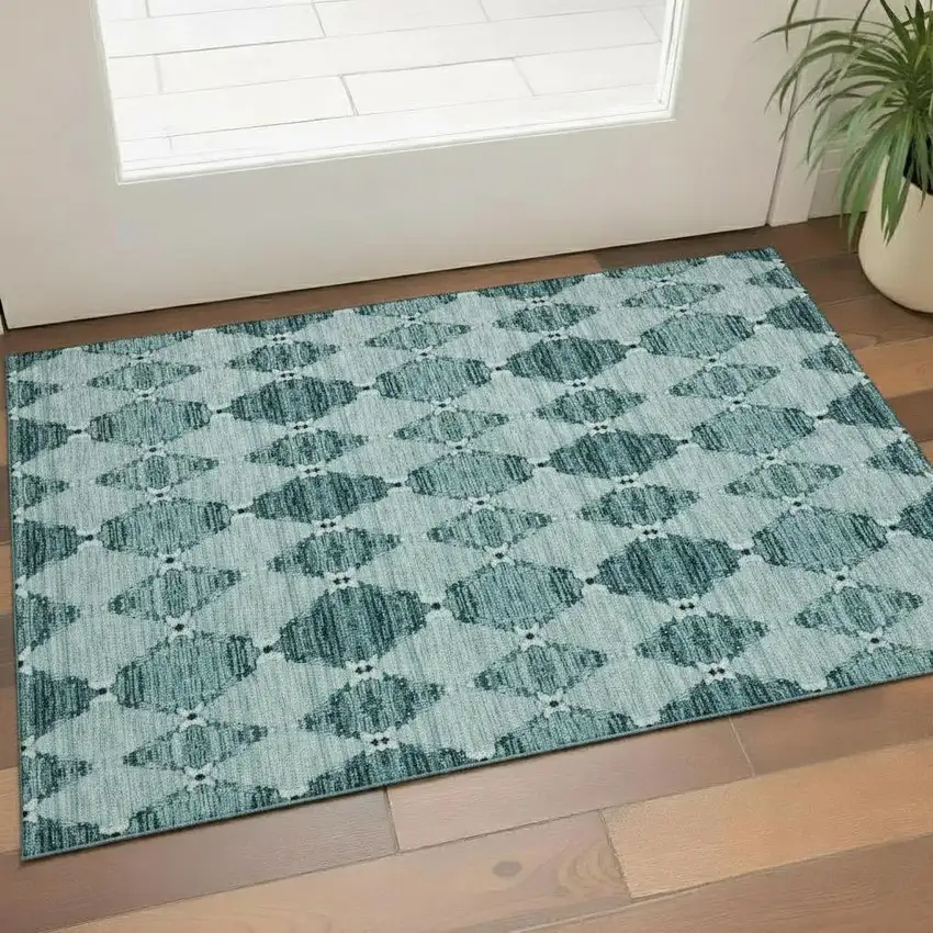 Teal And Ivory Moroccan Washable Area Rug With UV Protection Photo 1
