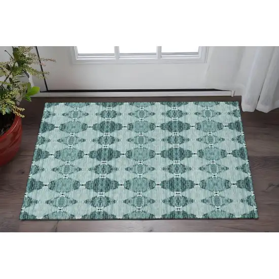 Teal And Ivory Moroccan Washable Area Rug With UV Protection Photo 2