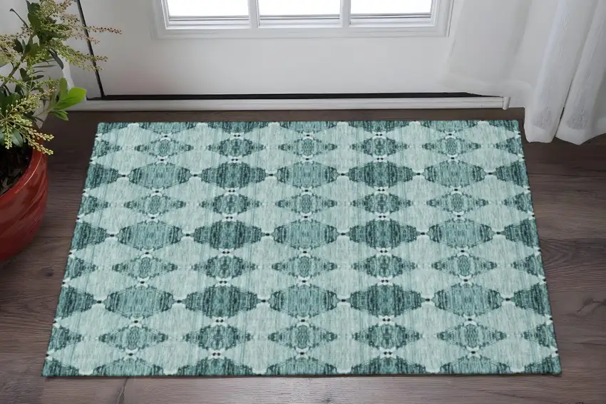 Teal And Ivory Moroccan Washable Area Rug With UV Protection Photo 2