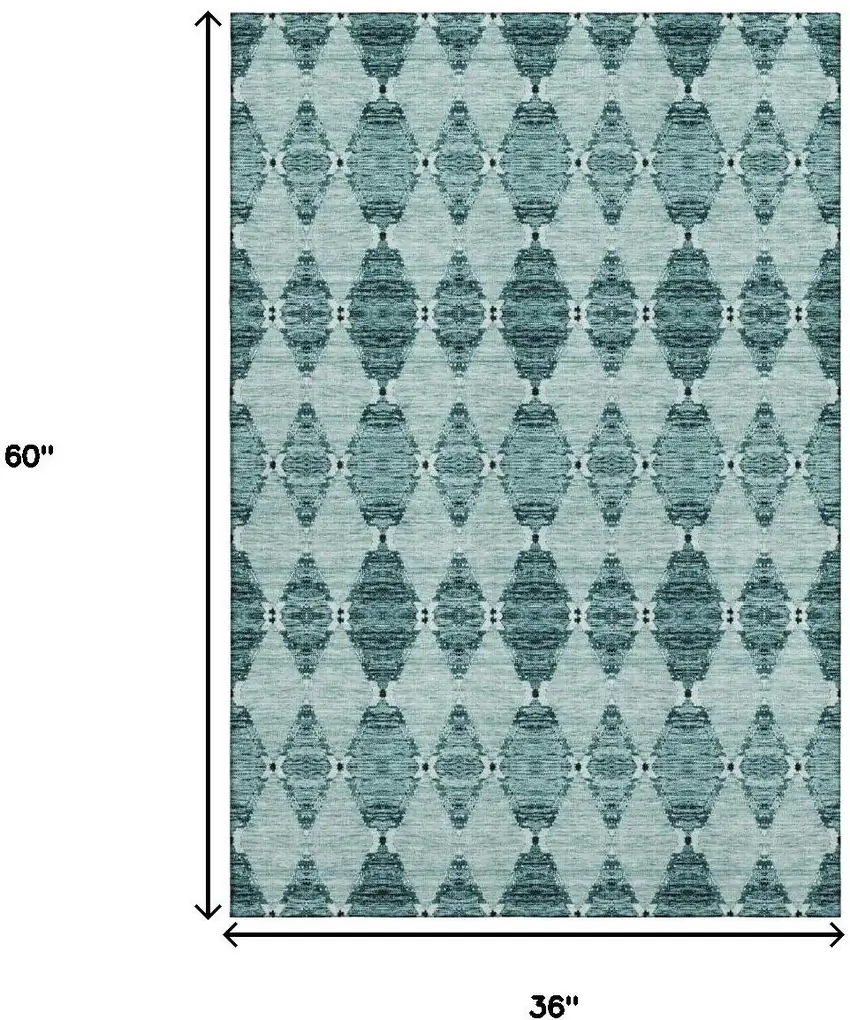 Teal And Ivory Moroccan Washable Area Rug With UV Protection Photo 5