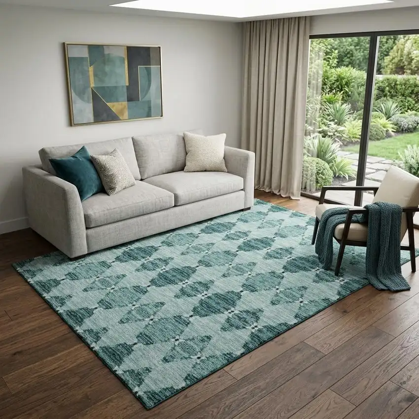Teal And Ivory Moroccan Washable Area Rug With UV Protection Photo 1